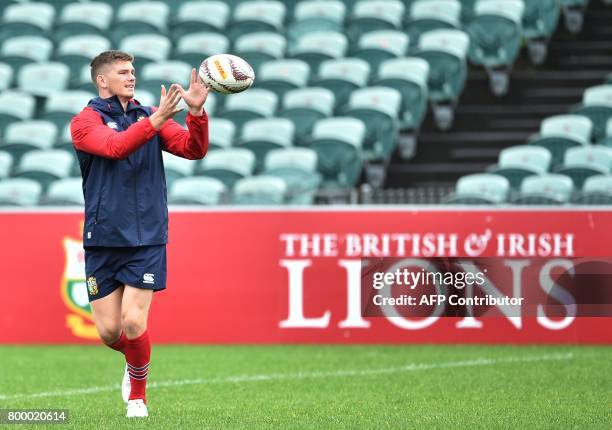 British and Irish Lions player Owen Farrell takes part in the captain's run ahead of the first rugby Test in Auckland on June 23, 2017. The British...