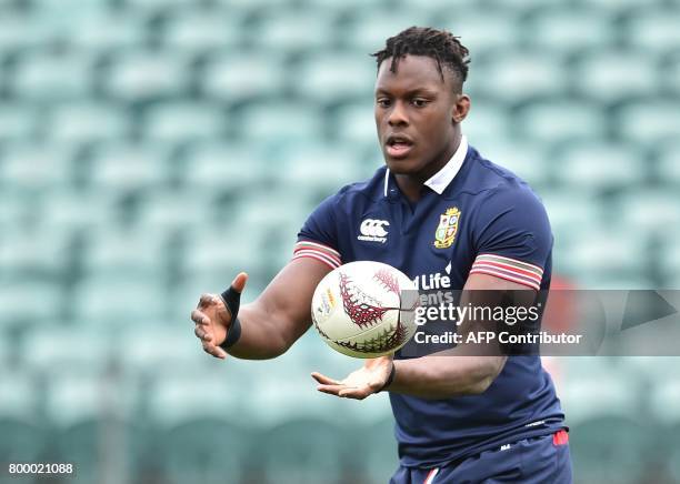 British and Irish Lions player Maro Itoje takes part in the captain's run ahead of the first rugby Test in Auckland on June 23, 2017. The British and...