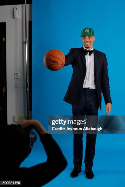 Jayson Tatum poses for portraits after being selected third overall by the Boston Celtics at the 2017 NBA Draft on June 22, 2017 at Barclays Center...