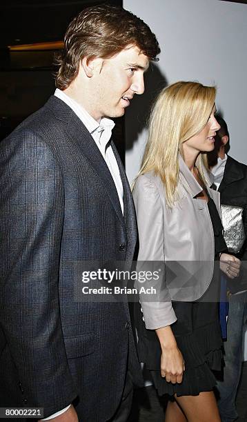 Giants quarterback Eli Manning and fiancee Abby McGrew at the NFL Super Bowl XLII Champions DVD Premiere Screening at AMC Empire 25 Theaters in Times...