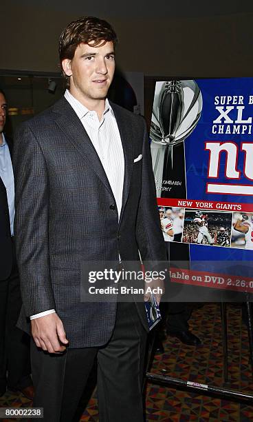 Giants quarterback Eli Manning at the NFL Super Bowl XLII Champions DVD Premiere Screening at AMC Empire 25 Theaters in Times Square on February 25...