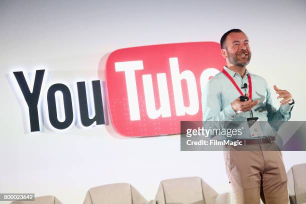 Head of Agency Marketing at Google Cenk Bulbul speaks at the YouTube @ VidCon Brand Lounge at Anaheim Convention Center on June 22, 2017 in Anaheim,...