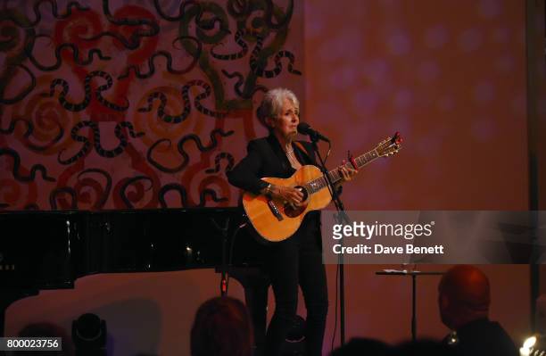 Joan Baez performs at the Woodside Gallery Dinner in benefit of Elton John AIDS Foundation in partnership with BVLGARI at Woodside on June 22, 2017...