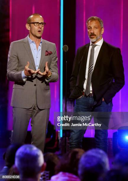 Max Mutchnick and David Kohan speak onstage at the Logo's 2017 Trailblazer Honors event at Cathedral of St. John the Divine on June 22, 2017 in New...