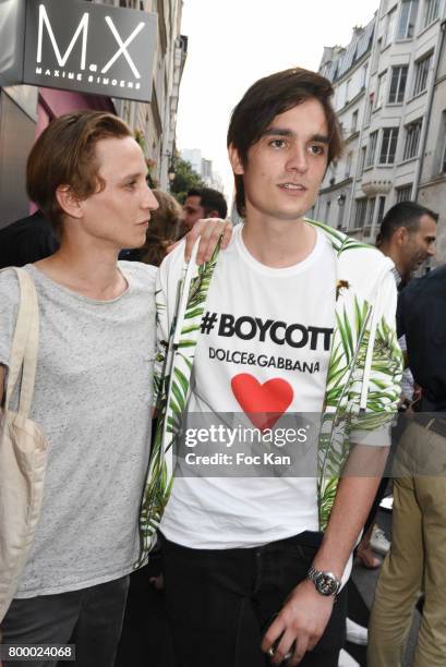 Ernst Umhauer and Alain Fabien Delon attend the MX Paris Max Simoens Flagship Opening Show Party as part of Paris Fashion Week on June 22, 2017 in...