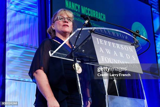 Outstanding Public Service by Employee awardee Nancy McCurrach speaks on stage at The Jefferson Awards Foundation 2017 DC National Ceremony at...