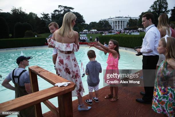 Ivanka Trump , daughter and assistant to President Donald Trump, and her children, daughter Arabella Rose Kushner , sons Joseph Frederick Kushner and...