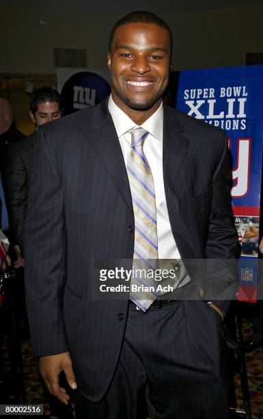 Giants defensive end Osi Umenyiora at the NFL Super Bowl XLII Champions DVD Premiere Screening at AMC Empire 25 Theaters in Times Square on February...