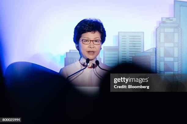 Carrie Lam, Hong Kong's chief executive-elect, speaks during the Wharton Global Forum in Hong Kong, China, on Friday, June 23, 2017. Hong Kong's...