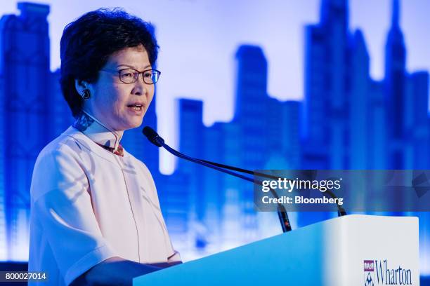 Carrie Lam, Hong Kong's chief executive-elect, speaks during the Wharton Global Forum in Hong Kong, China, on Friday, June 23, 2017. Hong Kong's...