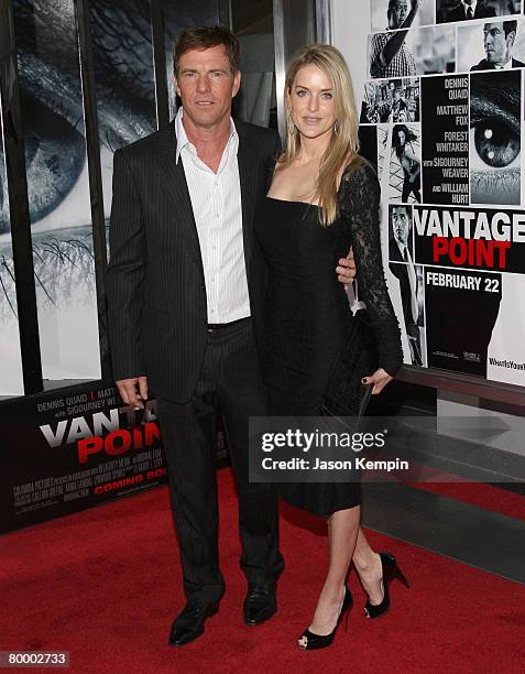 Dennis Quaid and Kimberley Buffington attend the premiere of "Vantage Point" at the AMC Lincoln Square Cinema on February 20, 2008 in New York City.