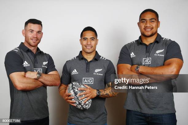 Ryan Crotty, Aaron Smith and Ofa Tu'ungafasi pose for portraits on June 23, 2017 in Auckland, New Zealand.