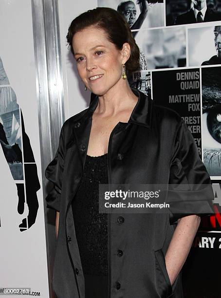 Sigourney Weaver attends the premiere of "Vantage Point" at the AMC Lincoln Square Cinema on February 20, 2008 in New York City.