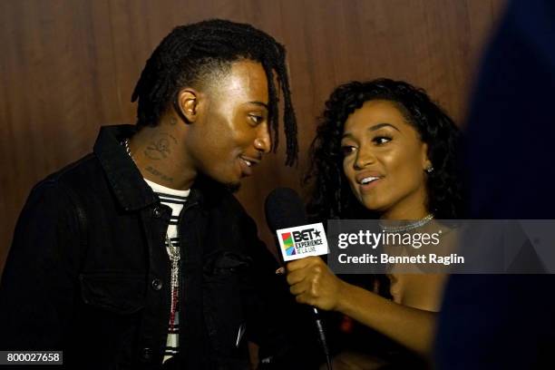 Arantza Fahnbulleh interviews recording artist Playboi Carti backstage at night one of the 2017 BET Experience STAPLES Center Concert, sponsored by...