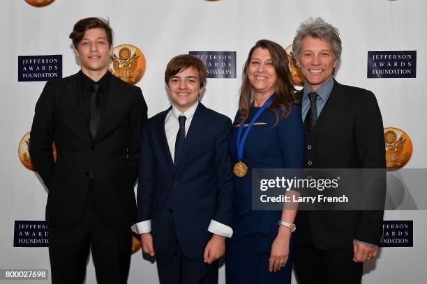 Romeo Bongiovi, Jake Bongiovi, Dorothea Bongiovi, and Jon Bon Jovi attend The Jefferson Awards Foundation 2017 DC National Ceremony at Capital Hilton...
