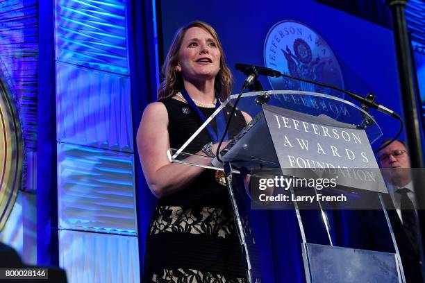 Advisor of the Year award recipient Leslie Straub speaks on stage at The Jefferson Awards Foundation 2017 DC National Ceremony at Capital Hilton on...