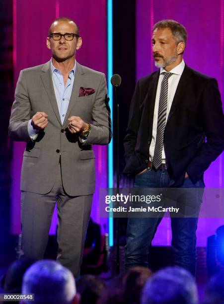 Max Mutchnick and David Kohan speak onstage at the Logo's 2017 Trailblazer Honors event at Cathedral of St. John the Divine on June 22, 2017 in New...