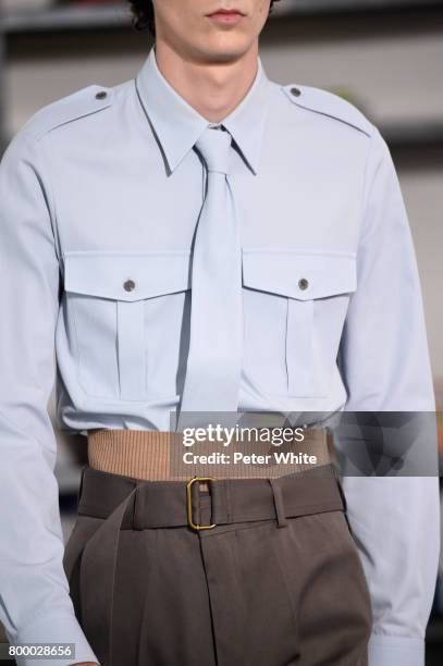 Model, fashion detail, walks the runway during the Dries Van Noten Menswear Spring/Summer 2018 show as part of Paris Fashion Week on June 22, 2017 in...