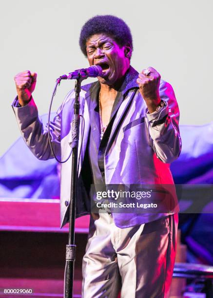 Charles Bradley and His Extraordinaires performs at Chene Park Amphitheater on June 22, 2017 in Detroit, Michigan.