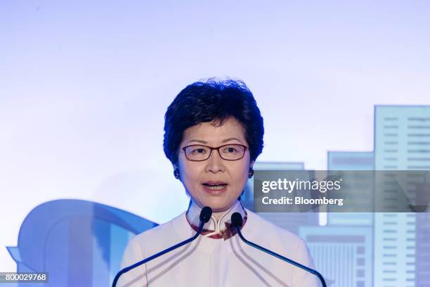 Carrie Lam, Hong Kong's chief executive-elect, speaks during the Wharton Global Forum in Hong Kong, China, on Friday, June 23, 2017. Hong Kong's...