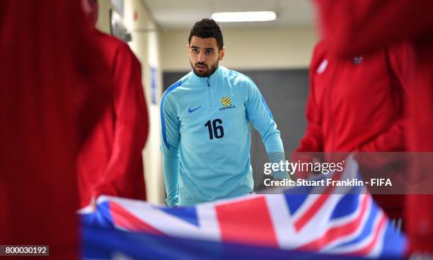 Aziz Eraltay of Australia walks in the players tunnel during the FIFA Confederation Cup Group B match between Cameroon and Australia at Saint...