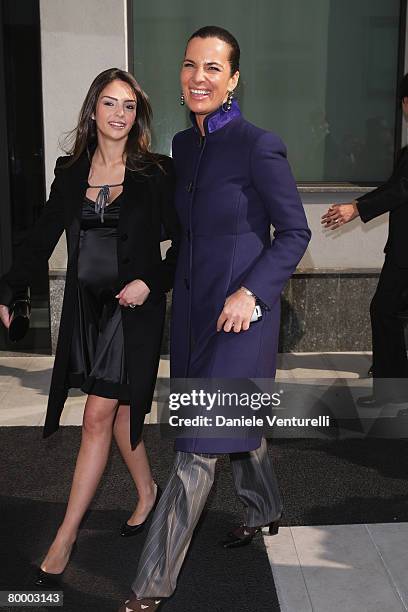 Caroline Celico and Roberta Armani attend the Giorgio Armani fashion show as part of Milan Fashion Week Autumn/Winter 2008/09 on February 18, 2008 in...