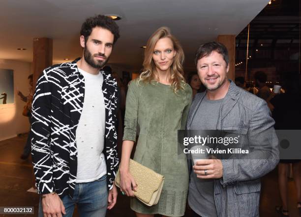 Jean Olaizola, Sarah Deanna and founder of m/f people Greg Alterman attend m/f people Celebrates Launch in LA with Cocktail Party on June 22, 2017 in...