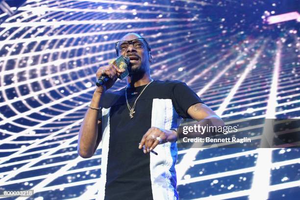 Recording artist Snoop Dogg performs onstage at night one of the 2017 BET Experience STAPLES Center Concert, sponsored by Hulu, at Staples Center on...