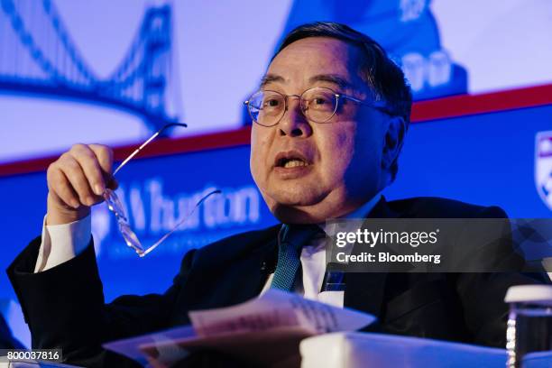 Ronnie Chan, chairman of Hang Lung Group Ltd., speaks during the Wharton Global Forum in Hong Kong, China, on Friday, June 23, 2017. The forum runs...