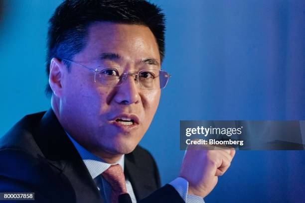 Chen Shuang, chief executive officer of China Everbright Ltd., speaks during the Wharton Global Forum in Hong Kong, China, on Friday, June 23, 2017....