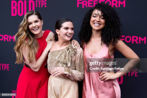 Meghann Fahy, Katie Stevens and Aisha Dee attend "The Bold Type" New York Premiere at The Roxy Hotel on June 22, 2017 in New York City.
