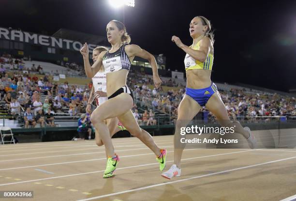 Shannon Rowbury runs in the Women's 1500 Meter opening round during Day 1 of the 2017 USA Track & Field Championships at Hornet Satdium on June 22,...