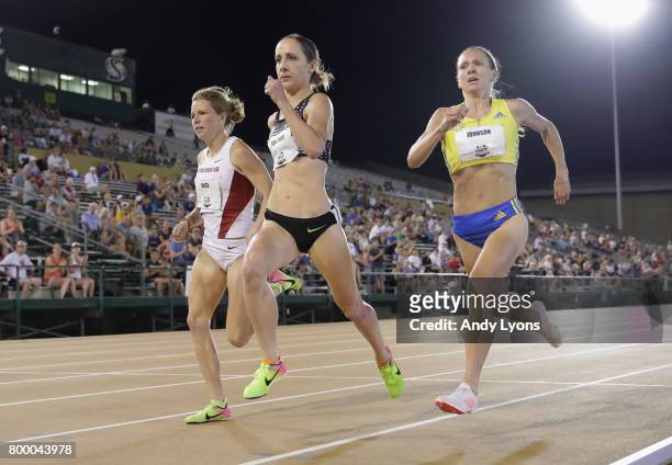 Shannon Rowbury runs in the Women's 1500 Meter opening round during Day 1 of the 2017 USA Track & Field Championships at Hornet Satdium on June 22,...