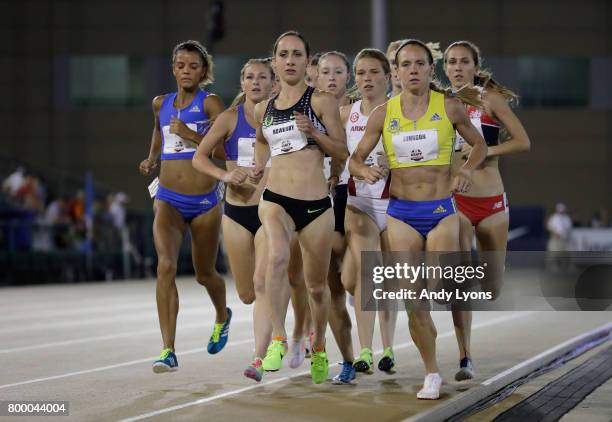 Shannon Rowbury runs in the Women's 1500 Meter opening round during Day 1 of the 2017 USA Track & Field Championships at Hornet Satdium on June 22,...