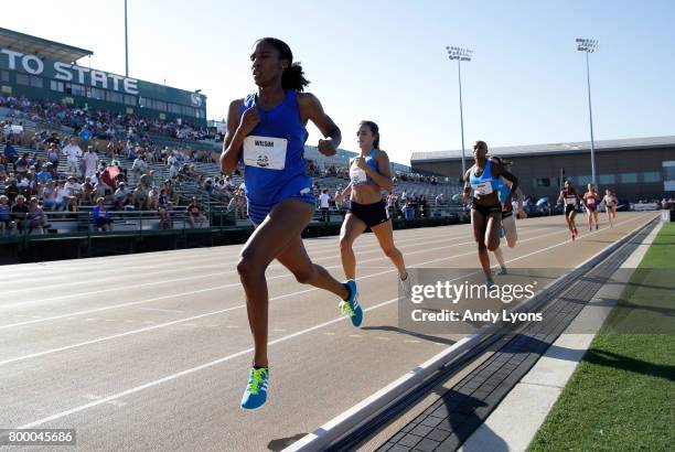 Ajee' Wilson runs in the Women"s 800 Meter opening round during Day 1 of the 2017 USA Track & Field Championships at Hornet Satdium on June 22, 2017...