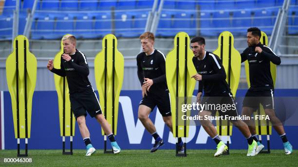 The players train during a training session of the New Zealand national football team on June 23, 2017 in Saint Petersburg, Russia.