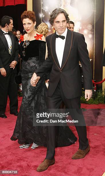 Actor Daniel Day-Lewis and wife Rebecca Miller arrive on the red carpet for The 80th Annual Academy Awards held at the Kodak Theater on February 24,...