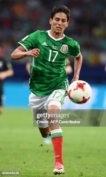 Mexico's midfielder Juergen Damm controls the ball during the 2017 Confederations Cup group A football match between Mexico and New Zealand at the...