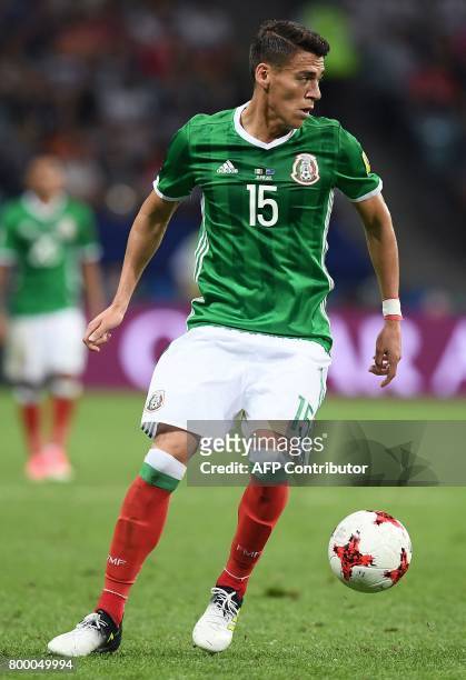Mexico's defender Hector Moreno controls the ball during the 2017 Confederations Cup group A football match between Mexico and New Zealand at the...