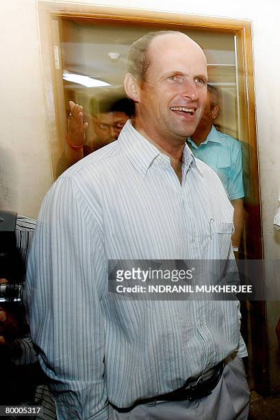 Former South African cricketer and new Indian cricket coach Gary Kirsten leaves the Board of Control for Cricket in India after a meeting with...