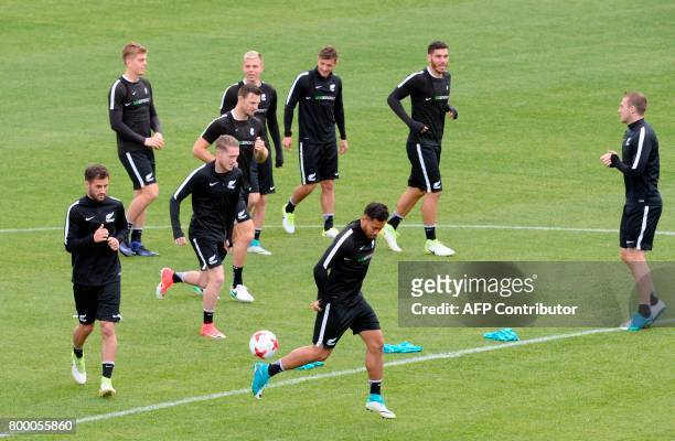 New Zealand's players take part in a training session at the Petrovsky Stadium in Saint Petersburg on June 23, 2017 on the eve of the 2017 FIFA...
