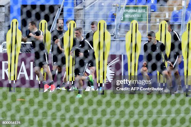 New Zealand's players take part in a training session at the Petrovsky Stadium in Saint Petersburg on June 23, 2017 on the eve of the 2017 FIFA...