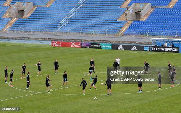 New Zealand's players take part in a training session at the Petrovsky Stadium in Saint Petersburg on June 23, 2017 on the eve of the 2017 FIFA...