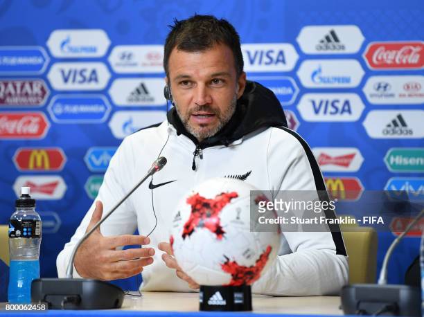 Anthony Hudson, head coach talks to the media during a press conference after a training session of the New Zealand national football team on June...