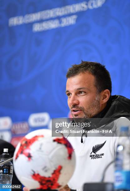 Anthony Hudson, head coach talks to the media during a press conference after a training session of the New Zealand national football team on June...