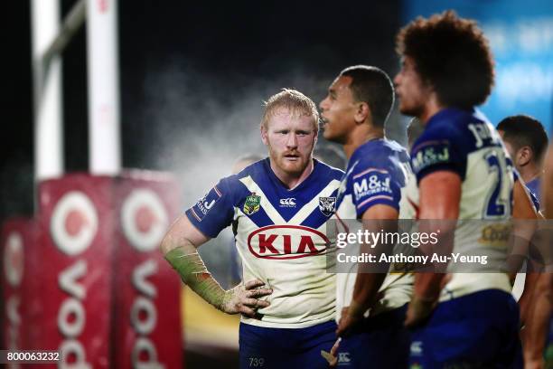 James Graham of the Bulldogs looks on during the round 16 NRL match between the New Zealand Warriors and the Canterbury Bulldogs at Mt Smart Stadium...