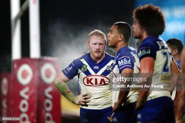 James Graham of the Bulldogs looks on during the round 16 NRL match between the New Zealand Warriors and the Canterbury Bulldogs at Mt Smart Stadium...