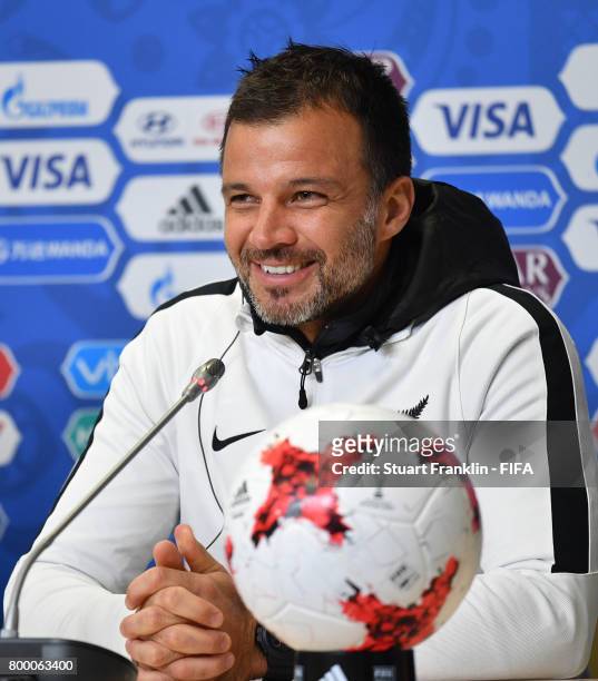 Anthony Hudson, head coach talks to the media during a press conference after a training session of the New Zealand national football team on June...