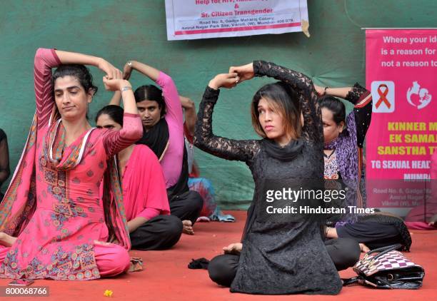 Kinnar Maa Samajik Sanstha Trust take part in a mass yoga session on the International Yoga Day at The SV Patel Nagar, Andheri West, on June 21, 2017...
