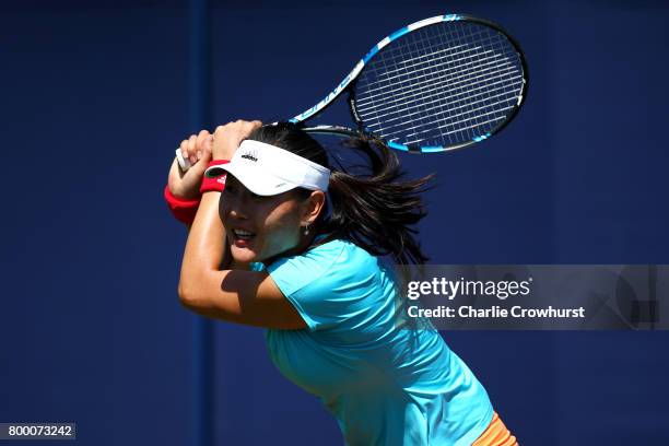 Duan Ying-Ying of China in action during her women's qualifying match against Katy Dunne of Great Britain during qualifying on day one of the Aegon...